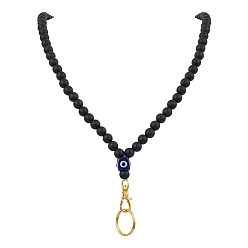Черный Круглые силиконовые и смоляные бусины сглаза имя карточка ожерелье шнурок, с застежкой-карабином и брелком, чёрные, 880 мм