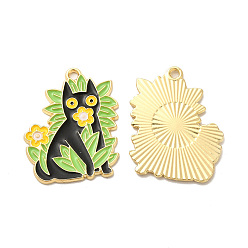 Light Gold Панданы из сплава эмали, без свинца и без кадмия, для Хэллоуина, кошачье очарование, золотой свет, 27x21.5x1.5 мм, отверстие : 1.6 мм