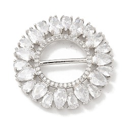 Платина Пряжки из латуни с микропаве, прозрачные кубические цирконии, долговечный, без свинца и без кадмия, плоско-круглые, платина, 30x4 мм, отверстие : 14 мм