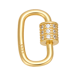 Настоящее золото 18K 1 шт. 925 подвески-карабин с винтовым замком из стерлингового серебра со стразами, овальные, с замшевой тканью из поликарбоната квадратной серебряной полировальной салфеткой, реальный 1 k позолоченный, 18 мм