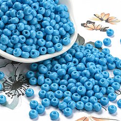 Light Sky Blue Imitation Jade Glass Seed Beads, Luster, Baking Paint, Round, Light Sky Blue, 5.5x3.5mm, Hole: 1.5mm