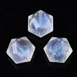 Clear Transparent Acrylic Beads, Glitter Powder, Hexagon, Clear, 15x14x9mm, Hole: 1.5mm, about 390pcs/500g