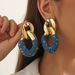 Прусский Синий Ccb пластиковые и тканевые овальные серьги-гвоздики с цепочкой якорного плетения, золотые, берлинская лазурь, 82x49 мм