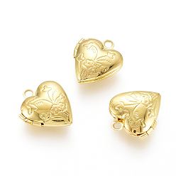 Golden Brass Locket Pendants, Photo Frame Charms for Necklaces, Heart, Golden, 15.2x13.2x4.6mm, Hole: 1.6mm, Inner Measure: 6.3x8mm