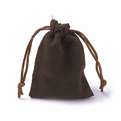 Coffee Velvet Packing Pouches, Drawstring Bags, Coffee, 9.2~9.5x7~7.2cm