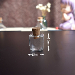 Прозрачный Миниатюрные стеклянные бутылки, с пробками, желающие бутылки, для аксессуаров для кукольного домика, притворяясь опорными украшениями, квадратный, прозрачные, 15x16 мм