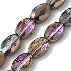 (405) Непрозрачный AB вишня Стеклянные бусины с гальваническим покрытием , с половиным покрытием, граненые и овальные, с черным покрытием, 10.5~11x8x4.5 мм, отверстие : 1.4 мм, около 38 шт / нитка, 16.14 дюйм (41 см)