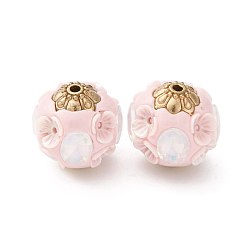 Pink Круглые бусины из смолы ручной работы из Индонезии, со сплавочной фурнитурой, круглая с цветком, розовые, 17x17.5x17 мм, отверстие : 1.8 мм