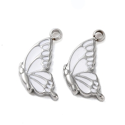 Белый 304 нержавеющая сталь с эмалированными подвесками, очарование бабочки, цвет нержавеющей стали, белые, 14.5x9x2 мм, отверстие : 1.6 мм
