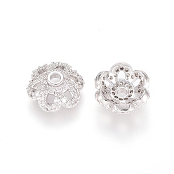 Платина Латунь микро проложить кубический цирконий шарик, 6-лепесток, цветок, прозрачные, платина, 10x4 мм, отверстие : 1.6 мм
