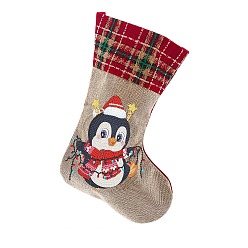 Pinguin DIY-Diamantmalerei-Weihnachtsstrumpf-Set, einschließlich Sackleinensocken, Harz-Strass-Tasche, Diamant klebriger Stift, Tablettplatte & Klebeton, Pinguin, 350x200 mm