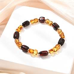 Янтарный Эластичные браслеты из натурального янтаря и латунных бусин для женщин и мужчин, параллелепипед и куб, реальный 14 k позолоченный, внутренний диаметр: 2.40 дюйм (6.1 см)