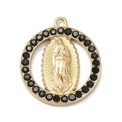Настоящее золото 18K 304 подвески из нержавеющей стали и страз, кольцо с подвеской девы марии, вакуумное покрытие pvd, струя, реальный 18 k позолоченный, 23.5x20.5x3 мм, отверстие : 1.8 мм