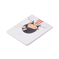 Human Rectangle Paper Earring Display Card with Hanging Hole, Jewelry Display Cards for Earring Display, White, Girl Pattern, 5x4x0.05cm, Hole: 5mm, 1mm and 12x7mm