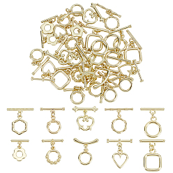 Золотой 40 шт. 10 стили застежки-тоглы из сплава, разнообразные, золотые, Кольцо: 12.5~18x11~14x1.5~3 mm, отверстие : 1.4~2.5 мм, бар: 4.5~7.5x14~22x1.5~3 mm, отверстие : 1.4~2.5 мм, 4 шт / стиль