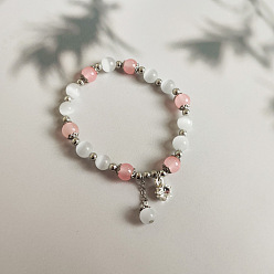 Светло-Коралловый Браслеты из круглых бусин кошачий глаз, браслеты со звездами из сплава для женщин, свет коралловый, 2-3/8 дюйм (6 см)