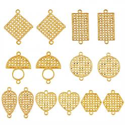 Golden 10Pcs 5 Styles Alloy Links Connectors, Rectangle/Hexagon/Arch/Heart/Flat Round, Golden, 2pcs/style