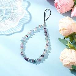 Флюорит Ремешки для мобильных телефонов с бусинами из натуральной флюоритовой крошки, платина, 186 мм