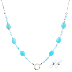 Синий Акриловые овальные бусины цепочки для очков, с железной цепочкой, кольцом из сплава и резиновыми петлями на концах, синие, 705 мм, бусины : 13.5 мм