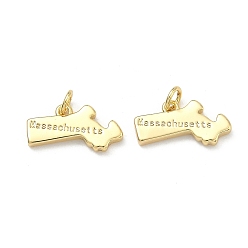 Настоящее золото 18K Латунные подвески, самородки со словом «Массачусетс» (талисманы), долговечный, стойки покрытие, без свинца и без кадмия, реальный 18 k позолоченный, 11x18x2.5 мм, Перейти кольцо: 5x1 мм, 3 мм внутренним диаметром