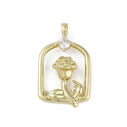 Настоящее золото 18K Латунные микро проложить кубического циркония подвески, без кадмия, без никеля и без свинца, клетка с розой, реальный 18 k позолоченный, 23x14x5.5 мм, отверстие : 1.5 мм