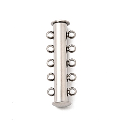 Нержавеющая Сталь Цвет 304 из нержавеющей стали замок застежки слайд, трубка, 5 нитей, 10-луночное, цвет нержавеющей стали, 30.5x10x7 мм, отверстие : 1.6 мм