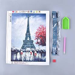 Mixed Color DIY Diamond Painting Kits For Kids, with Diamond Painting Cloth, Resin Rhinestones, Diamond Sticky Pen, Tray Plate and Glue Clay, Eiffel Tower, Mixed Color, 39.7x31cm