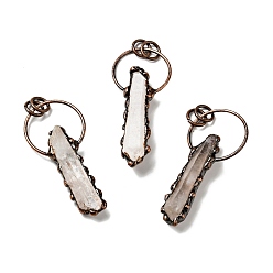 Хрусталь Подвески из натуральных кристаллов кварца, горного хрусталя, Подвески с большими отверстиями, С латунными красными медными тонами, без кадмия и без свинца, цилиндр, 50~65x28x8.5~12 мм, отверстие : 7 мм