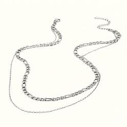 Серебро 304 Двухслойная цепочка Фигаро из нержавеющей стали, цепочка-трос, серебряные, 16.54 дюйм (42 см)