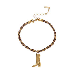 Shoes 304 Браслеты с подвесками из нержавеющей стали и хлопкового шнура, реальный 18 k позолоченный, ботинок, 6.30 дюйм (16 см)