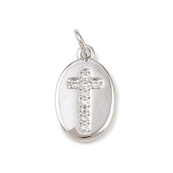 Платина Латунные микро проложить кубического циркония подвески, овальные с крестом, без кадмия и без свинца, стойки покрытие, долговечный, с целью перехода в кольце, платина, 16.5x10x2 мм, отверстие : 3.4 мм