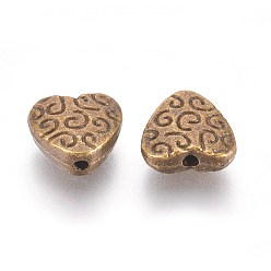 Antique Bronze Tibetan Style Alloy Beads, Cadmium Free & Nickel Free & Lead Free, Heart, Antique Bronze, 9x9x4mm, Hole: 1.5mm