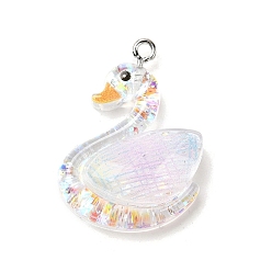 Лебедь Прозрачные смоляные подвески, с платиновой железной фурнитурой и пайетками, лебедь, 29.5x21x8 мм, отверстие : 2 мм