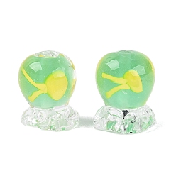 Vert Pâle Perles de verre filées à la main à l'intérieur de la fleur, bouteille avec méduse, vert pale, 15x11~13x11~13mm, Trou: 0.8~1mm