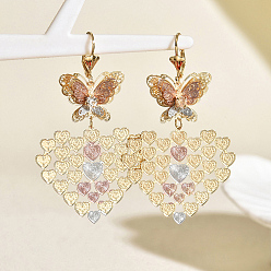 Сердце Латунные полые серьги-кольца, реальный 18 k позолоченный, сердце, 70x39 мм