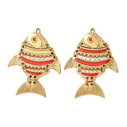 Красный 304 эмаль нержавеющей стали большие кулоны, рыбы прелести, ионное покрытие (ip), реальный 18 k позолоченный, красные, 52x34x4.5 мм, отверстие : 1.2 мм