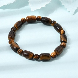 Tiger Eye Natural Tiger Eye Oval and Round Beaded Stretch Bracelets for Women, Inner Diameter: 2.13 inch(5.4cm)