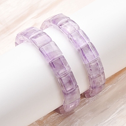 Аметист Квадратные браслеты из натуральных аметистов с эластичными бусинами для женщин, бусина : 12x12 mm, внутренний диаметр: 2-1/4 дюйм (5.8 см)