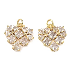 Chapado en Oro Real 18K Latón micro pavimenta claro colgantes de circonio cúbico, encantos del corazón, real 18 k chapado en oro, 16x16x3 mm