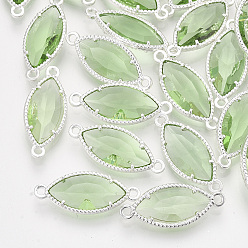 Зеленый лайм Стеклянные ссылки, с посеребренными выводами из экологически чистого сплава, граненые, лошадиный глаз , зеленый лайм, 21x9x4 мм, отверстие : 1.2 мм