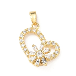 Сердце Вращающиеся подвески из латуни с микропаве из кубического циркония, для успокаивающей медитации, золотые, сердце, 14x6.5x7 мм, отверстие : 3.5x2 мм