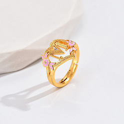 Letter M Регулируемые кольца для пальцев с латунным жемчугом и розовой эмалью в форме сердца и цветка, без кадмия, без никеля и без свинца, золотые, Буква М, 14 мм, внутренний диаметр: 17 мм