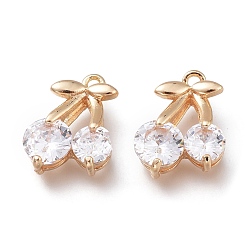 Настоящее золото 14K Кулоны из латуни с прозрачным фианитом, долговечный, вишня, реальный 14 k позолоченный, 15.2x10.5x4.6 мм, отверстие : 1.2 мм