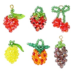 (52) Непрозрачная лаванда 6 шт. Стеклянные подвески, фруктовые прелести, с железными булавками с плоскими головками и подвесками из прозрачного акрила, разноцветные, 23~30x14~25x9~17 мм, отверстие : 2~4.5 мм