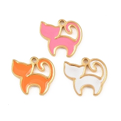 Золотой 304 нержавеющей стальной эмали подвески, подвески в форме кошки, золотые, 12.5x14x1.5 мм, отверстие : 1.2 мм