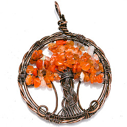 Red Agate Натуральный красный агат большие кулоны, медная проволока, обернутая в плоском виде, с подвесками в виде деревьев, 50 мм