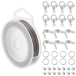 Нержавеющая Сталь Цвет Набор для самостоятельного изготовления бисерных украшений, включить латунные обжимные бусины, 304 из нержавеющей стали советы шарик, застежка когтя омара, Кольца прыжок, Проволока для тигра, цвет нержавеющей стали, провода: 0.5 mm, 60м / комплект