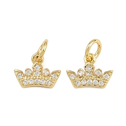 Настоящее золото 18K Латунные микропаве прозрачные кубические циркониевые подвески, корона очарование, с целью перехода в кольце, стойки покрытие, долговечный, без свинца и без кадмия, реальный 18 k позолоченный, 7.5x10x1.5 мм, отверстие : 3 мм