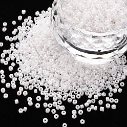 White Glass Cylinder Beads, Seed Beads, Opaque Colours Luster, Round Hole, White, 1.5~2x1~2mm, Hole: 0.8mm, about 8000pcs/bag, about 1pound/bag
