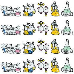 Mixed Shapes 30Pcs 5 Styles Chemistry Science Theme Alloy Enamel Pendants, Black, Mixed Shapes, 15~22.5x14~20x1.5mm, Hole: 1.8mm, 6pcs/style